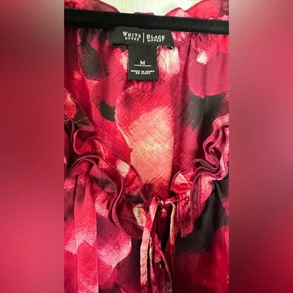 White House Black Market Red Pink Black Patterned Blouse, Medium - Picture 2 of 4